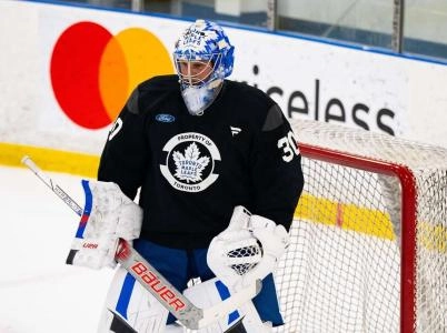 Goaltender Cayden Primeau with the Toronto Maple Leafs