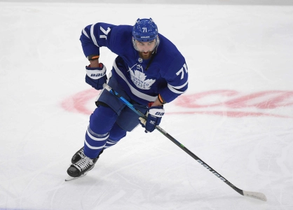May 31, 2021; Toronto, Ontario, CAN; Toronto Maple Leafs forward Nick Foligno (71) warms up before playing Montreal Canadiens in game seven of the first round of the 2021 Stanley Cup Playoffs at Scotiabank Arena. Mandatory Credit: Dan Hamilton-Imagn Images