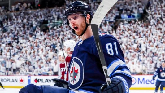 Winnipeg Jets' Kyle Connor celebrates a goal