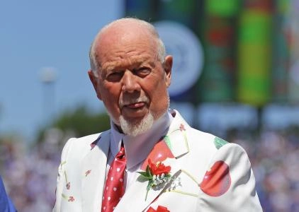 Aug 19, 2017; Chicago, IL, USA; Canadian sports commentator Don Cherry reacts prior to a game between the Chicago Cubs and the Toronto Blue Jays at Wrigley Field.