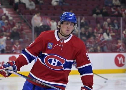 22 septembre 2025; Montr&eacute;al, Qu&eacute;bec, CAN; L'attaquant des Canadiens de Montr&eacute;al, Patrik Laine (92), patine pendant la p&eacute;riode d'&eacute;chauffement avant le match contre les Penguins de Pittsburgh au Centre Bell.