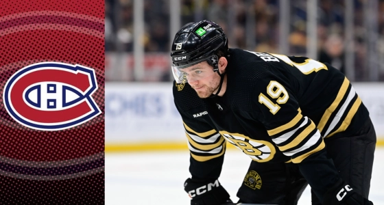 24 septembre 2023 ; Boston, Massachusetts, &Eacute;tats-Unis ; John Beecher (19), centre des Bruins de Boston, attend le d&eacute;but du jeu contre les Rangers de New York lors de la troisi&egrave;me p&eacute;riode au TD Garden.