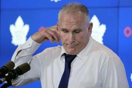 Nov 8, 2024; Toronto, Ontario, CAN; Toronto Maple Leafs head coach Craig Berube talks thinks about a response during a press conference following a win over the Detroit Red Wings at Scotiabank Arena. Mandatory Credit: John E. Sokolowski-Imagn Images