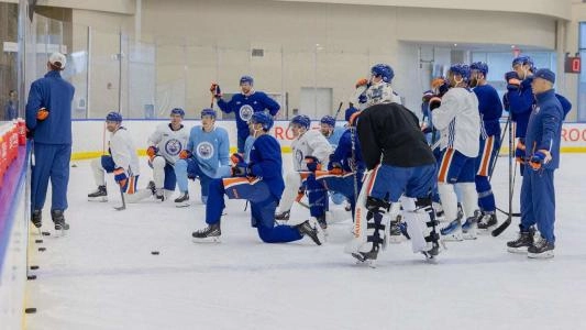 Edmonton Oilers players at practice