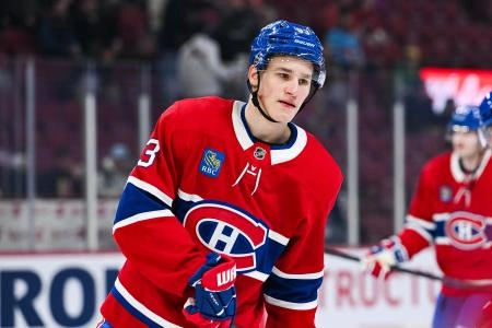 Nov 13, 2025; Montreal, Quebec, CAN; Montreal Canadiens right wing Ivan Demidov (93) looks on during warm-ups before the game against the Dallas Stars at Bell Centre.