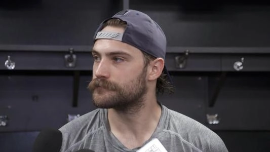 Pittsburgh Penguins' Stuart Skinner speaks to reporters