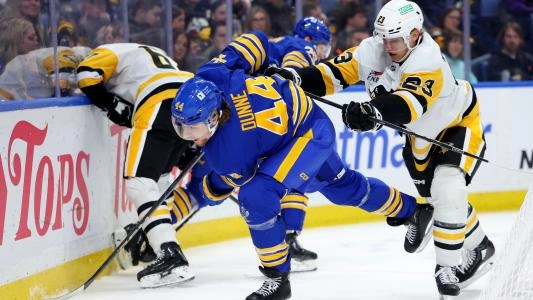 Pittsburgh Penguins' Vladislav Kolyachonok plays vs. the Buffalo Sabres