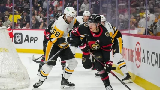 Pittsburgh Penguins' Kris Letang plays vs. Ottawa Senators' Tim Stutzle