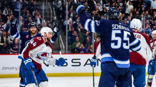 Winnipeg Jets' Mark Scheifele celebrates a goal vs. the Colorado Avalanche