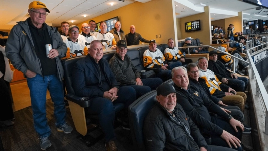 The fathers of the Pittsburgh Penguins players sitting together