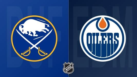 Buffalo Sabres logo (left) and Edmonton Oilers logo (right) with the NHL logo (bottom)