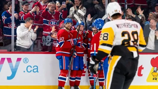 Montreal Canadiens celebrate a goal vs. the Pittsburgh Penguins