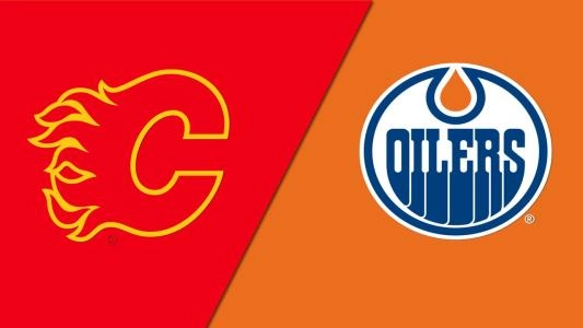 Calgary Flames logo (left) and Edmonton Oilers logo (right)