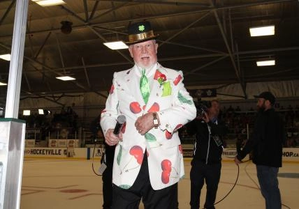 Sep 18, 2018; Lucan, Ontario, CAN; Television personality Don Cherry makes an appearance during Kraft Hockeyville festivities at the Toronto Maple Leafs preseason game against the Ottawa Senators at Lucan Community Memorial Centre. The Maple Leafs beat the Senators 4-1.