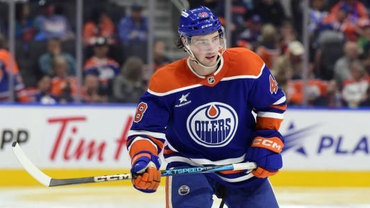 Edmonton Oilers' Noah Philp holds his stick during a game