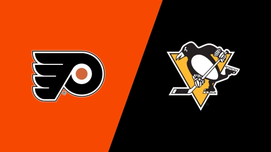 Philadelphia Flyers logo (left) and Pittsburgh Penguins logo (right)