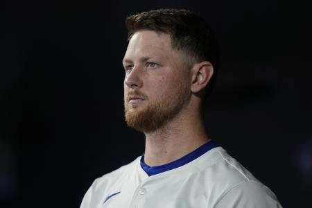 Jun 18, 2025; Toronto, Ontario, CAN; Toronto Blue Jays starting pitcher Eric Lauer (56) during the fifth inning in the dug out against the Arizona Diamondbacks at Rogers Centre. Mandatory Credit: John E. Sokolowski-Imagn Images