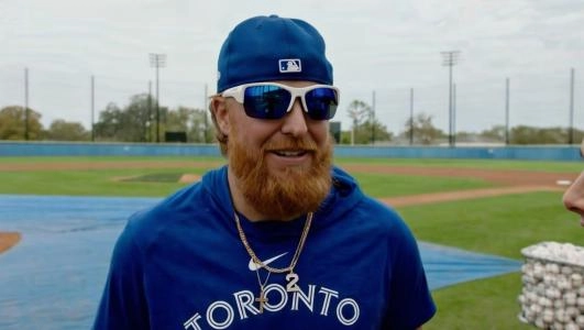 Toronto Blue Jays Justin Turner addressing the media.