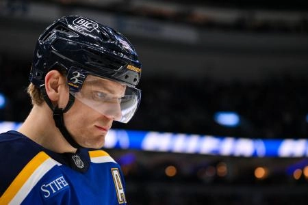Jan 27, 2026; St. Louis, Missouri, USA; St. Louis Blues defenseman Colton Parayko (55) looks on during the first period against the Dallas Stars at Enterprise Center Jan 27, 2026; St. Louis, Missouri, USA; St. Louis Blues defenseman Colton Parayko (55) looks on during the first period against the Dallas Stars at Enterprise Center