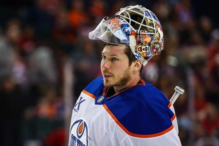 Feb 4, 2026; Calgary, Alberta, CAN; Edmonton Oilers goaltender Tristan Jarry (35) during the second period against the Calgary Flames at Scotiabank Saddledome.