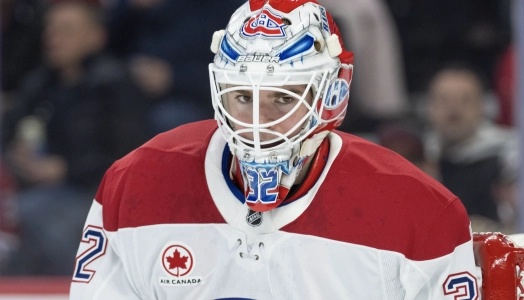 11 mars 2026 ; Ottawa, Ontario, Canada ; Le gardien de but des Canadiens de Montr&eacute;al, Jacob Fowler (32), observe le terrain avant le d&eacute;but du match contre les S&eacute;nateurs d'Ottawa au Centre Canadian Tire.