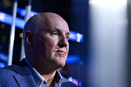 Nov 29, 2025; St. Louis, Missouri, USA; St. Louis Blues general manager Doug Armstrong looks on before a game against the Utah Mammoth at Enterprise Center
