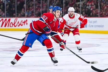 10 janvier 2026; Montr&eacute;al, Qu&eacute;bec, Canada; Ivan Demidov (93), ailier droit des Canadiens de Montr&eacute;al, tire au but contre les Red Wings de Detroit durant la troisi&egrave;me p&eacute;riode au Centre Bell.