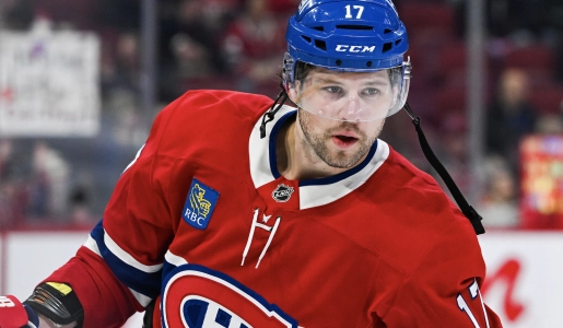 26 f�vrier 2026 ; Montr�al, Qu�bec, Canada ; Josh Anderson (17), l'ailier droit des Canadiens de Montr�al, observe l'�chauffement avant le match contre les Islanders de New York au Centre Bell.
