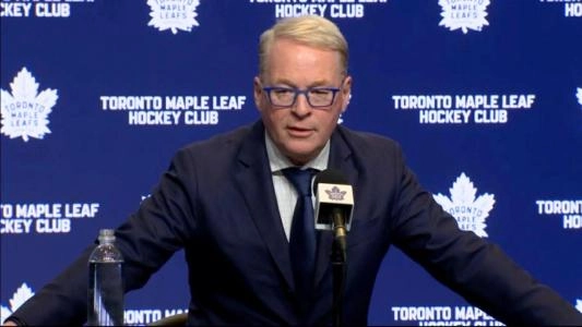 MLSE CEO Keith Pelley talks to the media during a press conference to address the future of the Toronto Maple Leafs.
