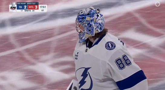 Andre Vasilevskiy reaction to OT loss after Lane Hutsons goal