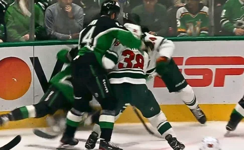 Jamie Benn cross-check on Hartman