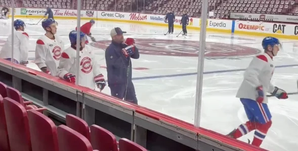 Les joueurs du Canadien de Montr�al au Centre Bell.