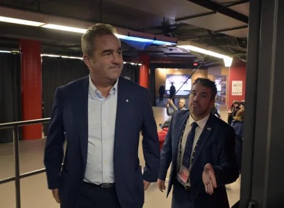 Oct 14, 2025; Montreal, Quebec, CAN; Montreal Canadiens CEO and co-owner Geoff Molson arrives to give a press conference before the game against the Seattle Kraken at the Bell Centre.