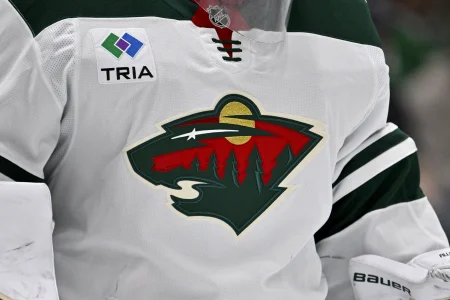 Apr 9, 2026; Dallas, Texas, USA; A view of the Minnesota Wild logo during the game between the Stars and the Wild at American Airlines Center.