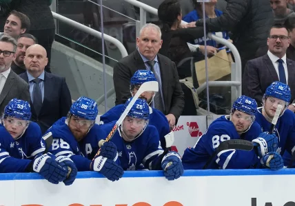 Apr 8, 2026; Toronto, Ontario, CAN; Toronto Maple Leafs head coach Craig Berube watches the play against the Washington Capitals during the third period at Scotiabank Arena.