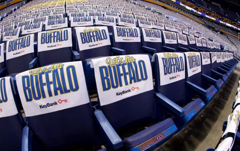 Apr 28, 2026; Buffalo, New York, USA; A general view of the towels that fans will receive during a game between the Buffalo Sabres and the Boston Bruins in game five of the first round of the 2026 Stanley Cup Playoffs at KeyBank Center.