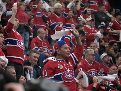 May 1, 2026; Montreal, Quebec, CAN; Montreal Canadiens fans cheer during the third period against the Tampa Bay Lightning in game six of the first round of the 2026 Stanley Cup Playoffs at the Bell Centre.