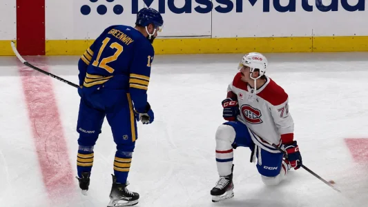 Arber Xhekaj and Jordan Greenway Sabres
