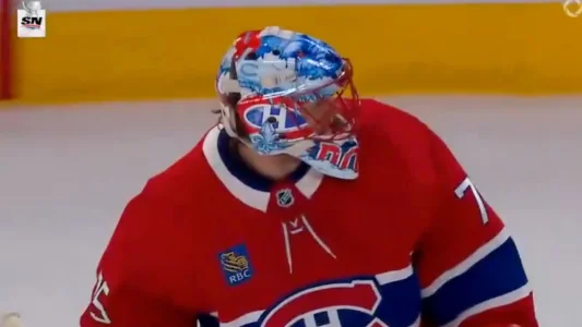 Jakub Dobes staring down Sabres bench in round 2