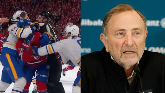 12 février 2026 ; Milan, Italie ; Gary Bettman, commissaire de la LNH, lors dune conférence de presse sur le hockey sur glace masculin pendant les Jeux olympiques dhiver de Milan-Cortina 2026 à la patinoire de Milan-Santagiulia.