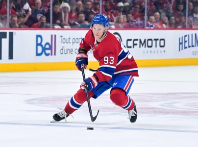May 12, 2026; Montreal, Quebec, CAN; Montreal Canadiens forward Ivan Demidov (93) plays the puck against the Buffalo Sabres during the first period in game four of the second round of the 2026 Stanley Cup Playoffs at Bell Centre.