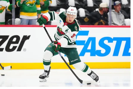 May 5, 2026; Denver, Colorado, USA; Minnesota Wild left wing Kirill Kaprizov (97) warms up of game two of the second round of the 2026 Stanely Cup Playoffs against the Colorado Avalanche at Ball Arena.