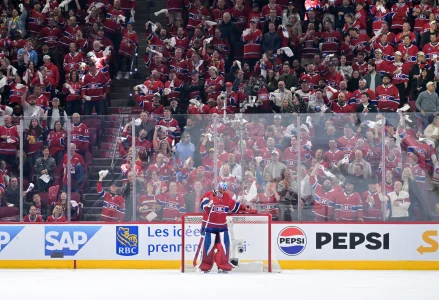 May 10, 2026; Montreal, Quebec, CAN; Fans give Montreal Canadiens goalie Jakub Dobes (75) an ovation during the third period against the Buffalo Sabres in game three of the second round of the 2026 Stanley Cup Playoffs at the Bell Centre.