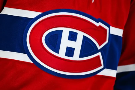 Feb 26, 2026; Montreal, Quebec, CAN; View of a Montreal Canadiens logo on a jersey worn by a member of the team during the second period at Bell Centre.