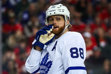 Feb 2, 2026; Calgary, Alberta, CAN; Toronto Maple Leafs right wing William Nylander (88) during the third period against the Calgary Flames at Scotiabank Saddledome.