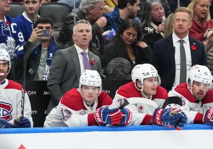 Nov 9, 2024; Toronto, Ontario, CAN; Montreal Canadiens head coach Martin St. Louis watches the play against the Toronto Maple Leafs during the third period at Scotiabank Arena.