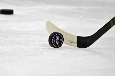 Dec 20, 2025; Montreal, Quebec, CAN; A puck with the Pittsburgh Penguins and Montreal Canadiens logo during the warmup at the Bell Centre.