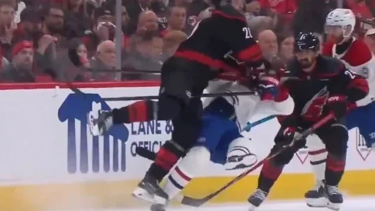 Sebastian Aho hit in game one vs. Canadiens