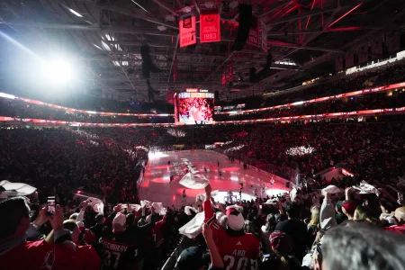 May 23, 2026; Raleigh, North Carolina, USA; Fans cheer before the game between the Carolina Hurricanes and the Montréal Canadiens in game two of the Eastern Conferene Final of the 2026 Stanley Cup Playoffs at Lenovo Center.