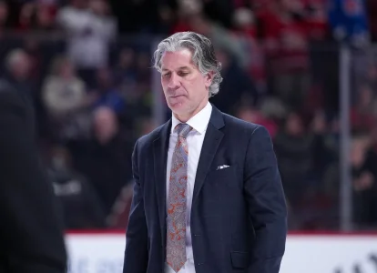 Jan 29, 2026; Montreal, Quebec, CAN; Colorado Avalanche head coach Jared Bednar leaves the ice after the defeat against the Montreal Canadiens at the Bell Centre.